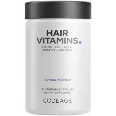 CodeageHair Vitamins 10000 mcg Biotin, Keratin, Collagen, Vitamin A, B12, C, D3, E, Hair Care Support - Healthy Hair Supplement Pills, 120 Capsules Special Offer