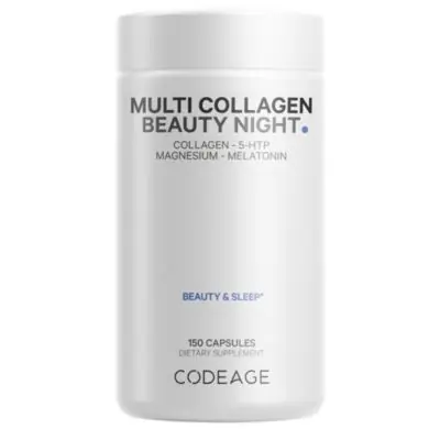 Hot Picks CodeageMulti Collagen Night Capsules-Magnesium, 5-HTP, L-Theanine, Melatonin Supplement, 5 Types Collagen Hair, Skin, Nails, Joints, Sleep 150 Count
