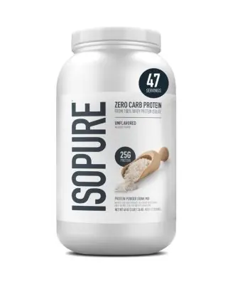 Limited Offer IsopureZero Carb Whey Protein Isolate, 25g Protein Powder, Unflavored, 3 lb, 47 Servings