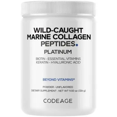 CodeageMarine Collagen Protein Powder Supplement Platinum - Biotin 10,000 mcg, Vitamin C, D3 and B6, Keratin, Hyaluronic Acid, Niacin, 11.50 oz Popular