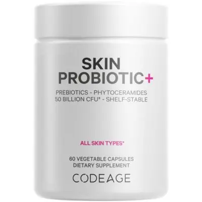 Fresh Stock CodeageSkin Probiotics + Prebiotics - Skin Care Routine Supplement - 50 Billion CFU - Ayurvedic Botanical Herbs - Face Probiotics, 60 Capsules