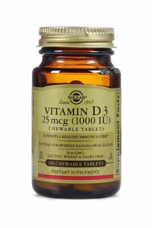 Affordable Solgar Vitamin D3 (Cholecalciferol) 25mcg (1000 IU) Chewable Tablets