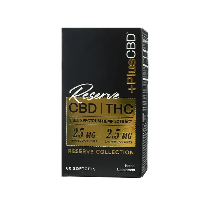 +PlusCBD Reserve 25mg CBD + 2.5mg THC Softgels Same Day Shipping