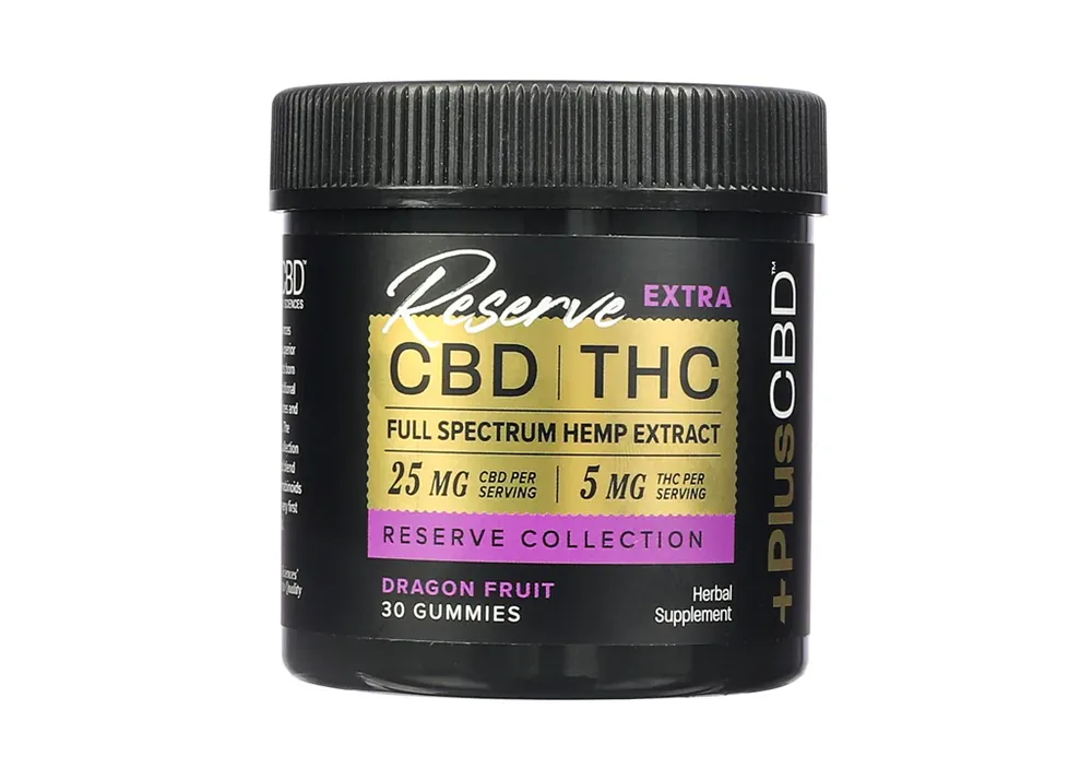 +PlusCBD CBD Gummies 25mg CBD, 5mg THC - Dragonfruit Certified