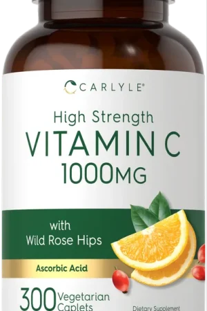 Vitamin C 1000mg per serving with Rose Hips 300 Caplets High Quality