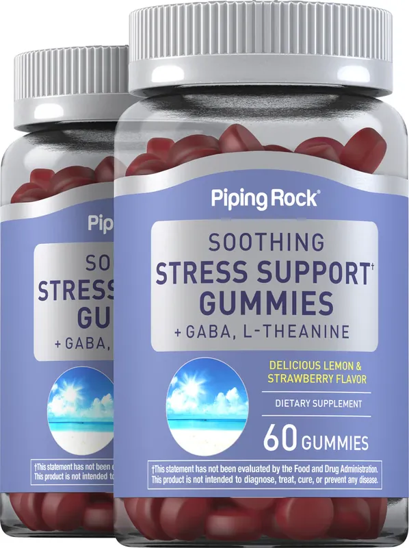 Soothing Stress Support + GABA & L-Theanine (Delicious Lemon & Strawberry), 60 Gummies, 2 Bottles Shop Now