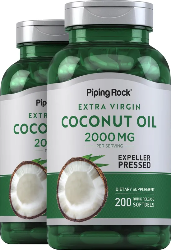 Coconut Oil (Extra Virgin), 2000 mg (per serving), 200 Quick Release Softgels, 2 Bottles Secure Checkout
