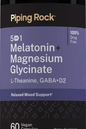 5 in 1 Melatonin + Magnesium Glycinate, 60 Vegan Capsules Big Sale