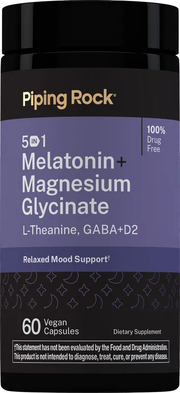 5 in 1 Melatonin + Magnesium Glycinate, 60 Vegan Capsules Big Sale