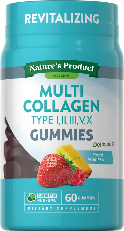 Express Delivery Multi Collagen Gummies (Types I, II, III, V, X) (Natural Mixed Fruit), 60 Gummies