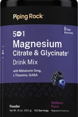 5 in 1 Magnesium Citrate & Glycinate Drink Mix (Wildberry), 16 oz (453 g) Bottle Limited Offer