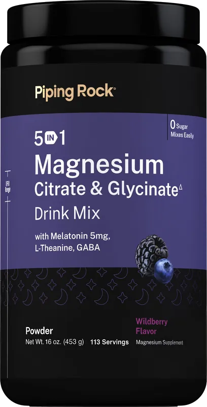 5 in 1 Magnesium Citrate & Glycinate Drink Mix (Wildberry), 16 oz (453 g) Bottle Limited Offer