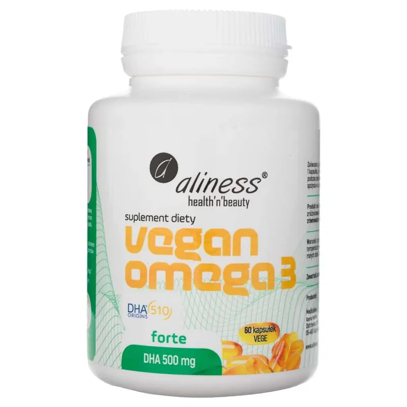 Aliness Vegan Omega 3 FORTE DHA 500 mg - 60 Veg Capsules Limited Offer
