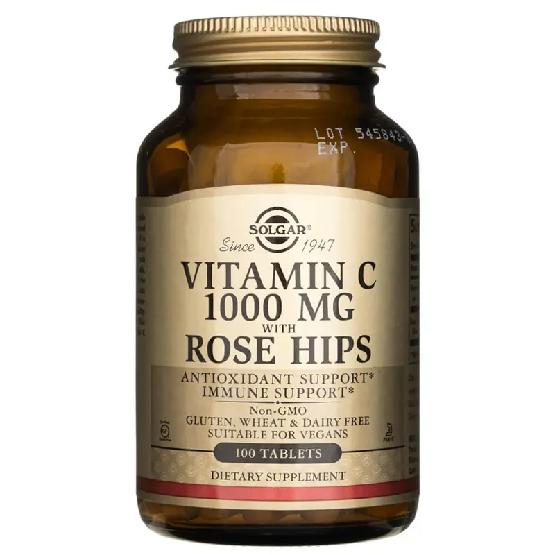 Solgar Vitamin C 1000 mg with Rose Hips - 100 Tablets Fast Shipping