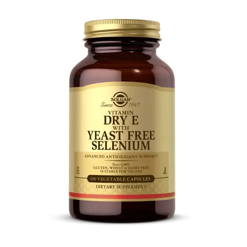 Free Returns Solgar Vitamin Dry E with Yeast Free Selenium - 100 Capsules