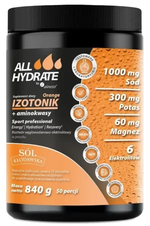 Aliness ALLHydrate Isotonic + Amino Acids, Orange - 840 g Time-Limited