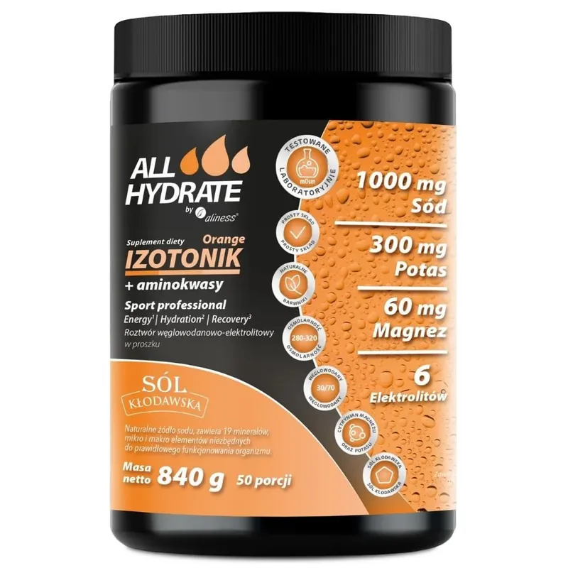 Aliness ALLHydrate Isotonic + Amino Acids, Orange - 840 g Time-Limited