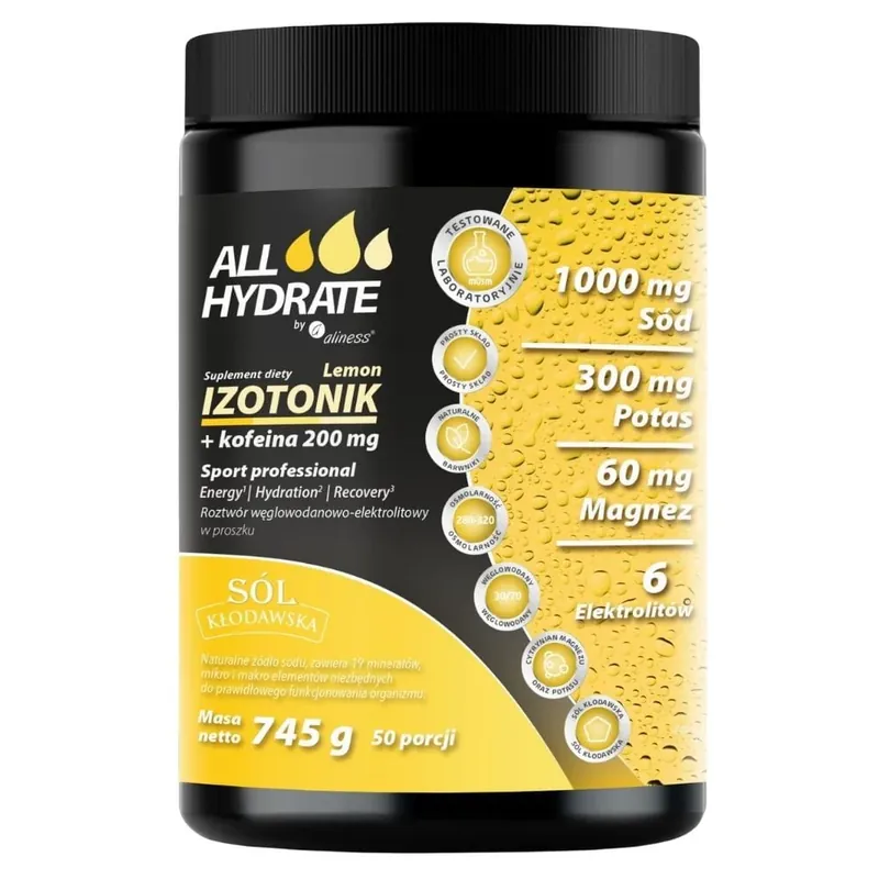 Aliness ALLHydrate Isotonic + Caffeine, Lemon - 745 g Genuine
