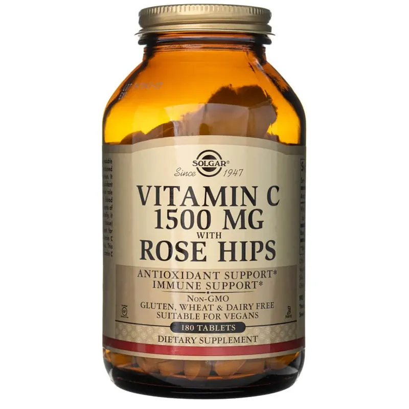 Solgar Vitamin C 1500 mg with Rose Hips - 180 Tablets Flash Sale