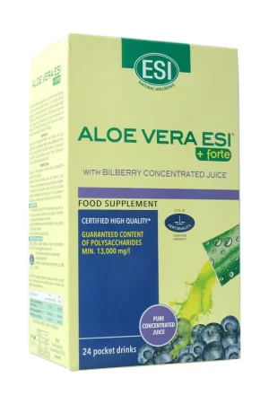 Aloe vera juice + forte mirtilo pocket drink 24 packets ESI Mega Sale