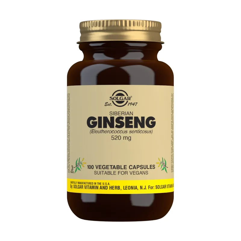 Siberian Ginseng Eleuterococo 100 vegetable capsules of 520mg Solgar While Supplies Last