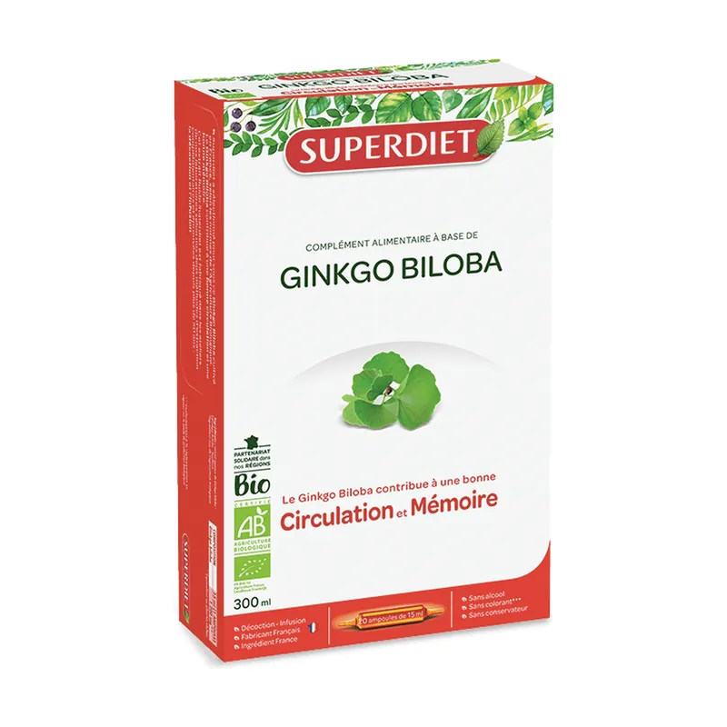 Fast Shipping Ginkgo Biloba Organic 20 ampoules of 15ml Superdiet