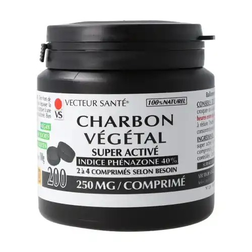 Vegetable charcoal 250mg 200 tablets of 250mg Vecteur Sante New Release