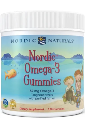 Fan Favorite Nordic Omega-3 Gummies, 82mg Tangerine Treats 120 units Nordic Naturals