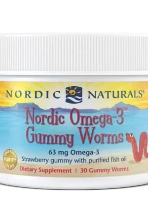 Nordic Omega-3 Gummy Worms, 63mg Strawberry 30 units Nordic Naturals Free Returns