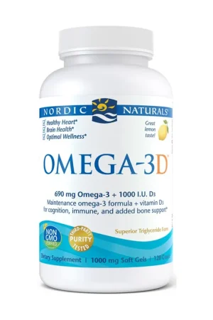 Omega-3D, 690mg Lemon 120 softgels Nordic Naturals Direct From Factory