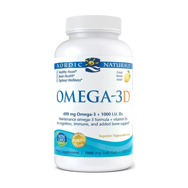 Omega-3D, 690mg Lemon 120 softgels Nordic Naturals Direct From Factory