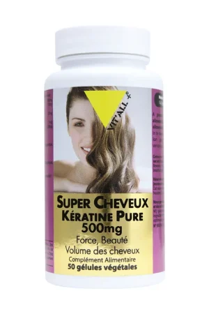SUPER CHEVEUX Kératine pure 500mg 50 capsules Vitall + New Release