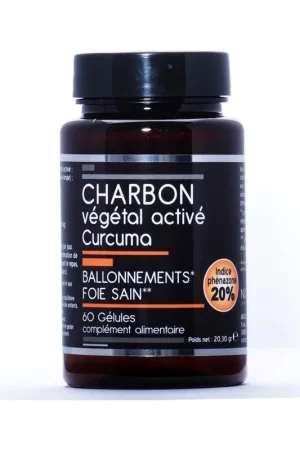 Activated Vegetable Charcoal + Turmeric 60 capsules Nutrivie Direct From Factory