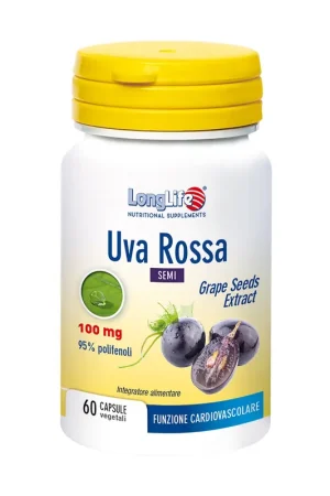 Crafted Red Grape Seeds 60 vegetable capsules of 500mg Longlife