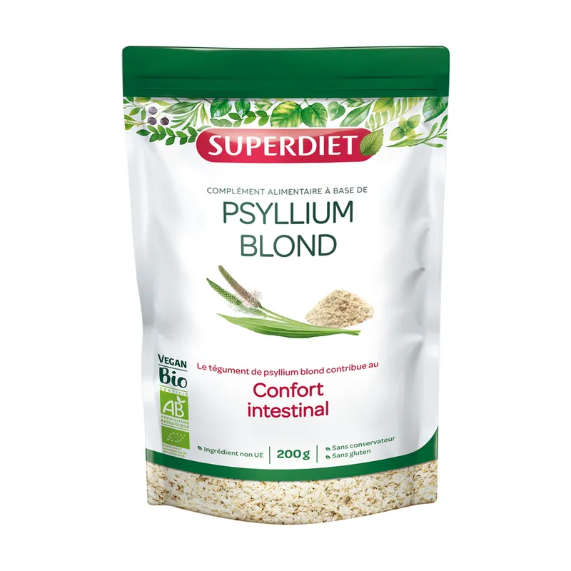 Organic blond psyllium 200 g of powder Superdiet Limited Time