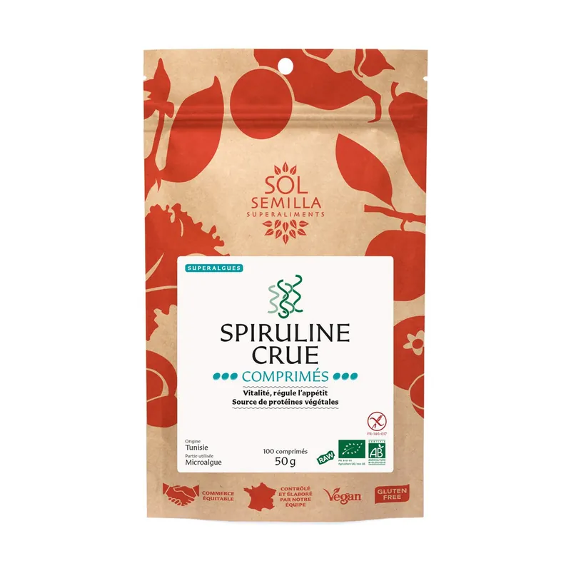 Discount ORGANIC raw spirulina 100 tablets Sol Semilla