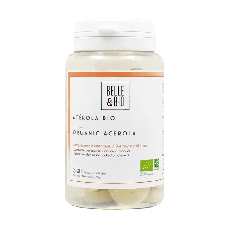 Fast Shipping Organic Acerola 30 chewable tablets Belle et Bio