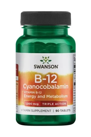 Vitamin B-12 Cyanocobalamin, 1000mcg Triple Action 90 Sublingual pills Swanson Premium