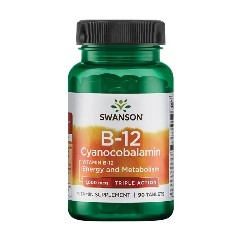 Vitamin B-12 Cyanocobalamin, 1000mcg Triple Action 90 Sublingual pills Swanson Premium