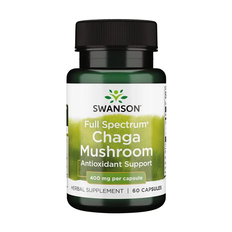 Latest Premium full spectrum chaga mushroom 400mg 60 capsules of 400mg Swanson