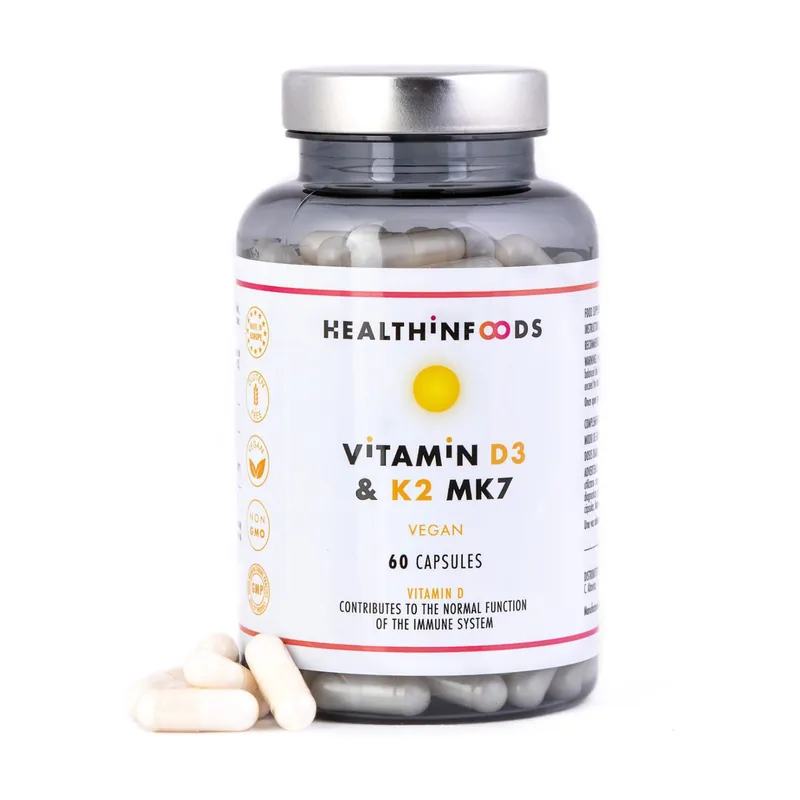 Vitamins D3 + K2 (MK7) 60 capsules Health in Foods Save Now
