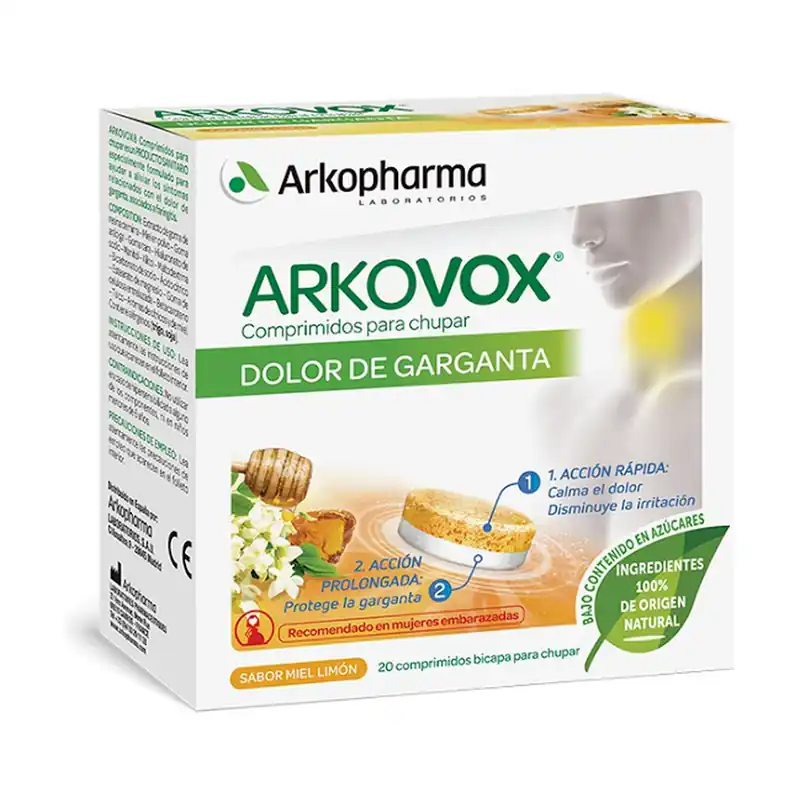 Arkovox Honey-Lemon Flavor Bilayer Sore Throat 20 tablets Arkopharma Time-Limited