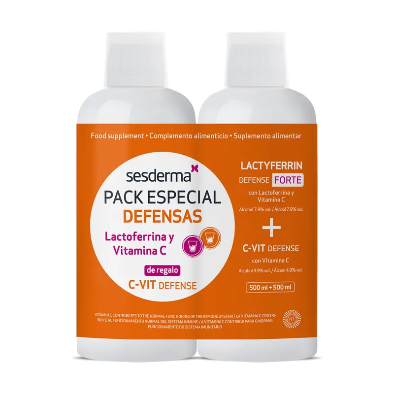 New Release Lactyferrin Defense Forte Drinkable + C-Vit Drinkable 2 units of 500ml Sesderma