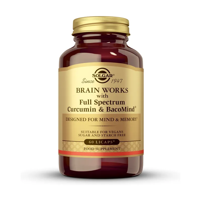 Brain Works with Full Spectrum Turmeric and BacoMind 60 vegetable capsules Solgar Reduced Price