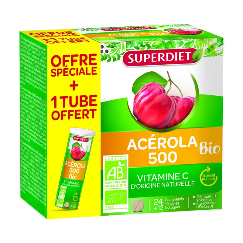 Buy Today Maxi acerola pot 1000 organic - 20% free 60 tablets Superdiet