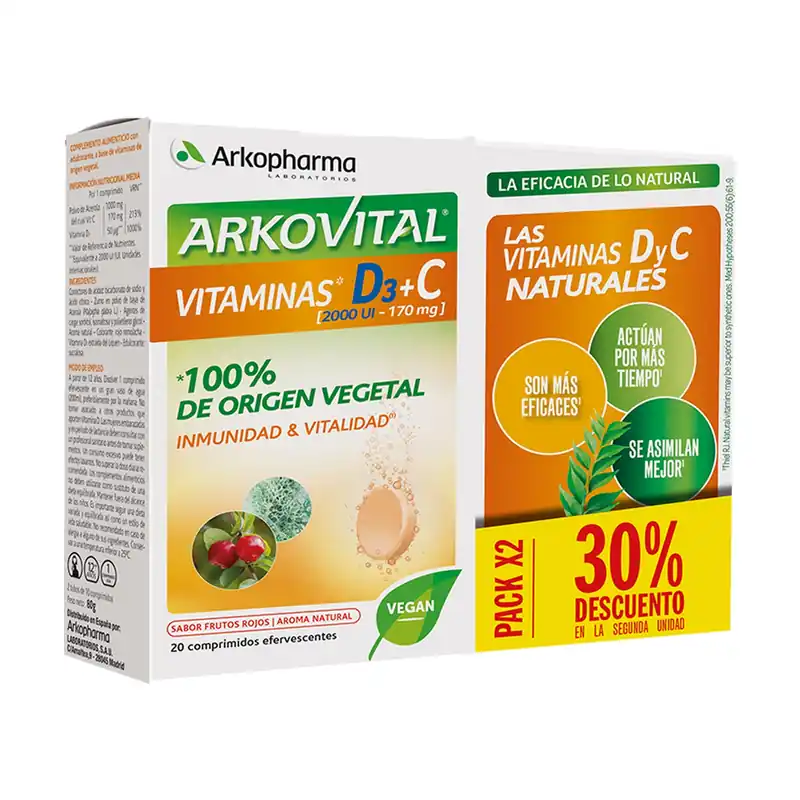 Price Cut Arkovital vitamin D3 + C vegetable 60 effervescent tablets Arkopharma