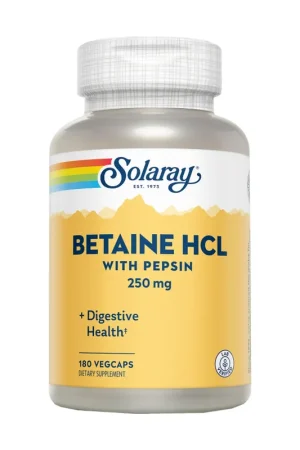 Professional Grade Betaine HCI with Digestive Pepsin 180 vegetable capsules Solaray