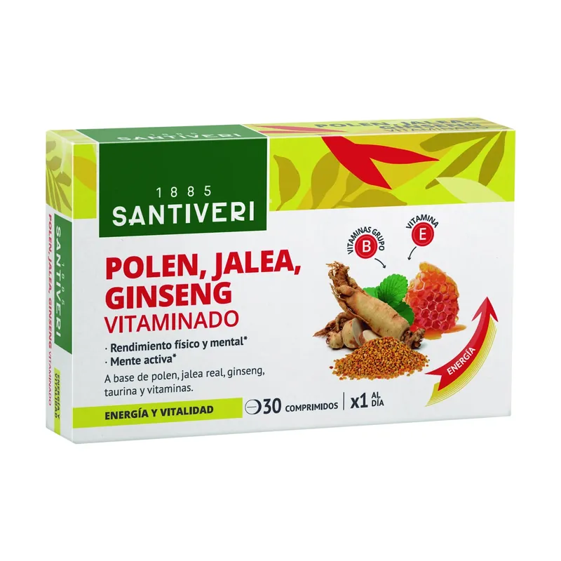 Pollen, jelly and vitaminized ginseng 30 tablets Santiveri Clearance