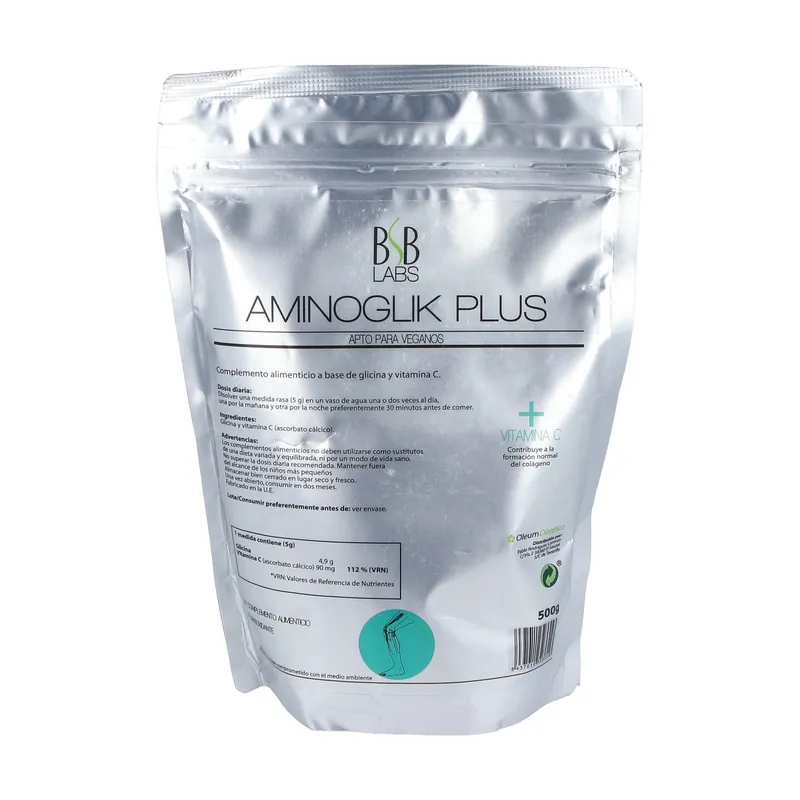 Fresh Stock Aminoglik plus+ vitamin C gluten-free vegan 500 g of powder BSB Labs