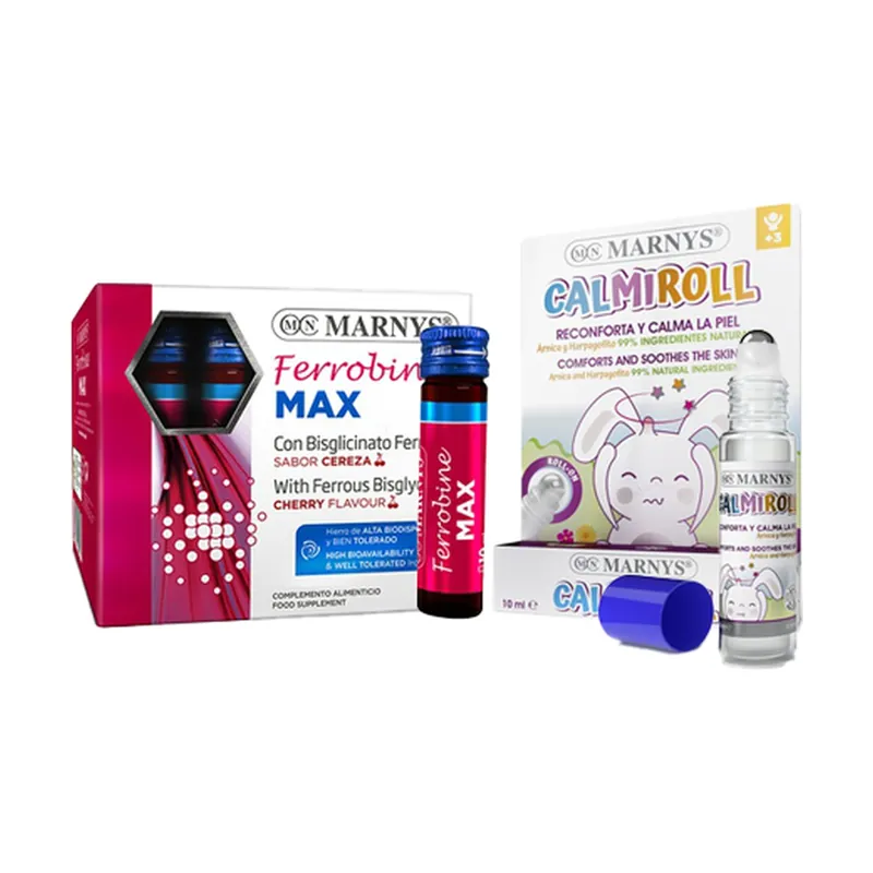 Today Only Ferrobine max and Calmiroll Roll-on Pack 21 vials of 10ml + 10ml MARNYS®